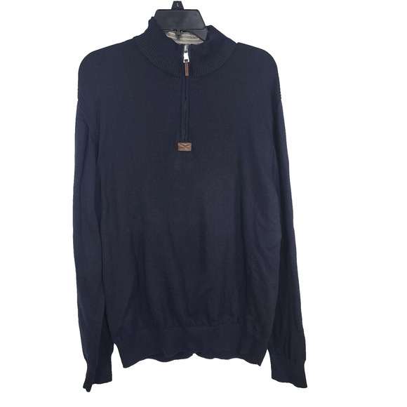 Allen Edmonds Sweater Mens Large Navy 100% Pima Cotton 1/4 Quarter Zip Pullover - Picture 1 of 8